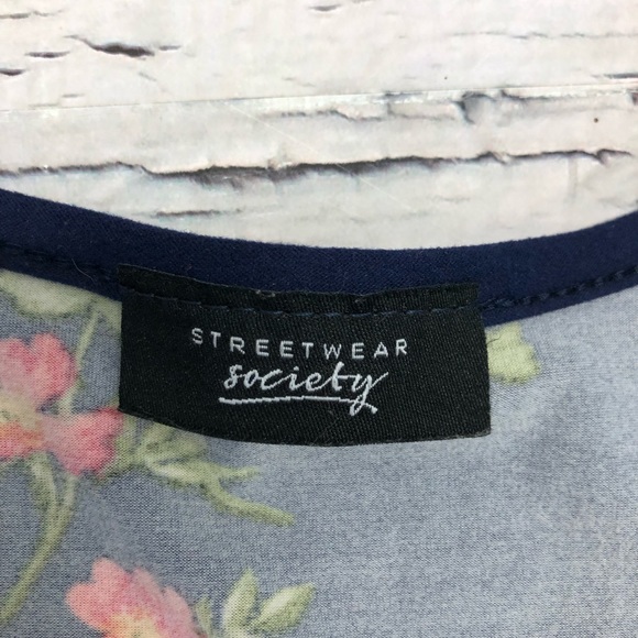 Streetwear Society Black Floral Blouse 1/2 Sleeve Size M - Picture 3 of 6